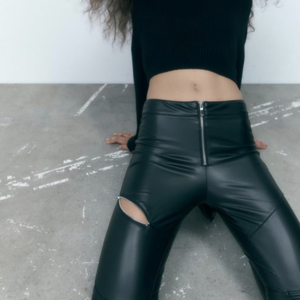ZARA Women's Faux Leather Skinny Leggings(Black, US L/EUR L) - Picture 3 of 13
